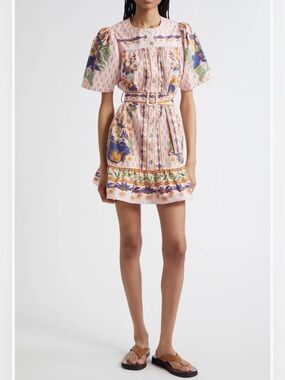 FARM Rio - Dream Garden Belted Pink Minidress - Size M
